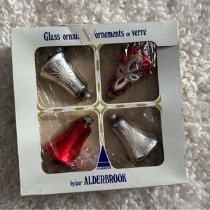 Bella Christmas Glass Ornaments Box of 4 Red &  Silver